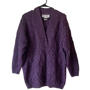Adrienne Vittadini Wool Angora Blend Purple Cable Knit Sweater